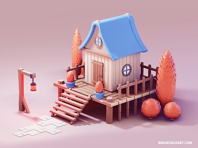 Blender 2.90中的低聚小屋| ...