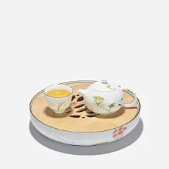纯手绘荷藕茶盘免抠素材_新图网 https://ixintu.com 产品实物 储水式 免费png图片 干泡台 竹制 茶台 陶瓷