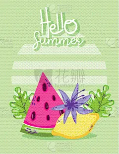 可爱的,你好,夏天,动画片,贺卡,华丽的,西瓜,壁纸,动物