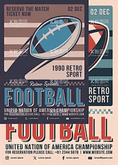 手绘运动海报  - 源文件下载【酷图网】手绘,运动,海报,模板矢量,运动海报,橄榄球运动,复古海报