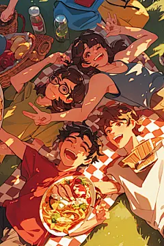 夏日聚会手绘漫画风插画