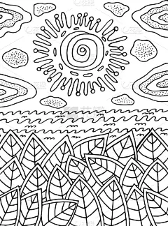 夏天,书页,成年的,地形,可爱的,草图,天空,着色,绘制,花