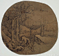 #山水画#【 北宋 范宽 《寒林图》 】团扇，绢本，美国波士顿美术馆藏。 宋代山水画家真正得李成荒寒骨气的，最可称范宽、郭熙二人，以致在北宋时形成了以李、范、郭为主的喜画雪景寒林、推崇荒寒画风的潜在绘画流派。郭若虚以李、范之作为一文一武，而二家皆以寒称。范宽的雪景足称高格，清恽格说:“雪...展开全文c