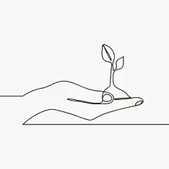一笔画 | 图源免费EPS文件 |手中的一线发芽图。手中连续生长的植物。手绘插图。矢量。