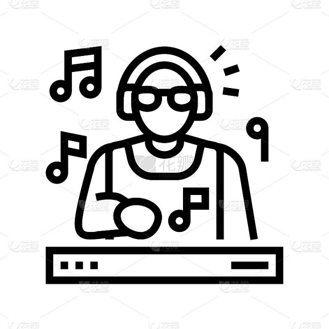 DJ表演音乐线图标矢量插图