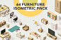 64个家具创意2.5D风格插图Furniture Isometric Flat Set插图