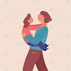 母亲,绘画插图,卡通,幸福,平坦的,矢量,概念,儿童,直的