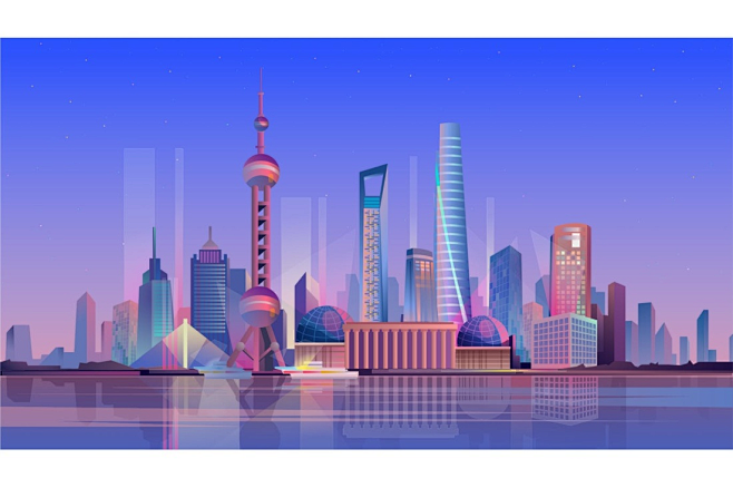 上海建筑 大都市 平面 卡通 质感 城市 风光建筑插图/插画