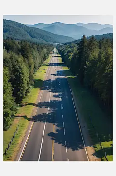摄影风森林环绕的公路AI数字艺术-众图网