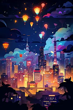 AI数字艺术国庆节建筑漫画扁平风插画-众图网
