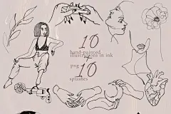 插画 | 100+复古时尚几何图形姑娘女孩手绘水墨人物无缝模式图案纹理 – 云瑞设计