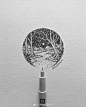 针管笔黑白对比线条插画风景