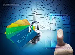 电子银行密码锁头指纹验证商务科技合成图片海报设计商务海报首页素材