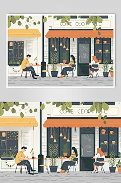 AI数字艺术咖啡厅下午茶人物插画-众图网