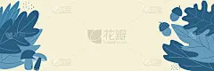 树叶、蘑菇和橡子极简主义的秋天背景。模板海报，横幅，传单，贺卡