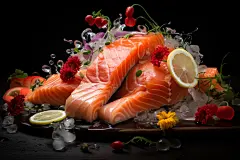 丰盛的海鲜刺身拼盘三文鱼摄影图片