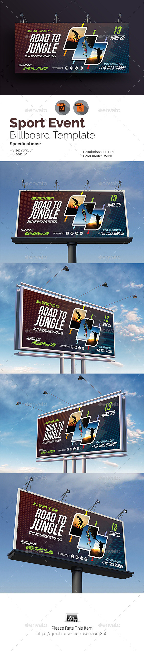 体育活动广告牌模板——标识打印模板Sport Event Billboard Template - Signage Print ...