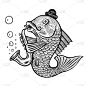 Fish演奏萨克斯管，矢量插图。鱼的集合。
