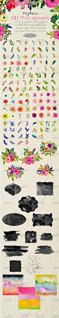 森系 水彩风 花朵 枝叶 花纹图案 PNG免抠图 设计素材 2016041823-淘宝网