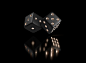 Poker dice. view of golden white dice. casino gold dice on black background. online casino dice gambling concept isolated on black Premium Vector