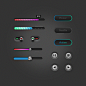 一组彩色常用UI控件分层PSD下载，有进度条、按钮、播放器控件等。