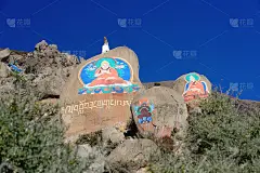 佛教mani石头-om mani padme哼。哲蚌寺monastery-Tibet。1198