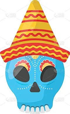 糖头骨矢量颜色图标设计，Calavera日的死亡概念，白色背景上的墨西哥文化符号，风俗和传统标志，五