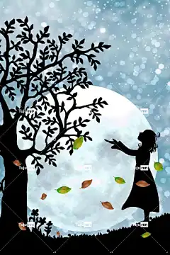 幻想 神秘 月亮 星星 女孩 轮廓 自然 天堂 童话 云