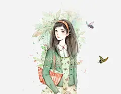 手绘美丽花季少女插画免抠_新图网 https://ixintu.com 花季 少女 手绘 美丽 插画 花朵 小鸟 春季