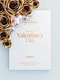 Valentines day invitation flyer mockup with decorative roses and love hearts top view scene