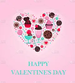 情人节贺卡与爱心的祝福。平面矢量插图销售，网上商店，节日送货。粉红色、红色和蓝色的邀请传单。图片与一