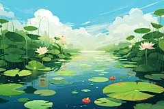 夏至插画绘制之荷塘