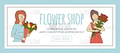 花店矢量横幅模板与文本空间。鲜花节、促销、打折、妇女节网页概念。