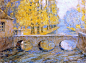 Henri Le Sidaner A Bridge, Autumn, Gisors - 21" x 28" Premium Canvas Print traditional-fine-art-prints