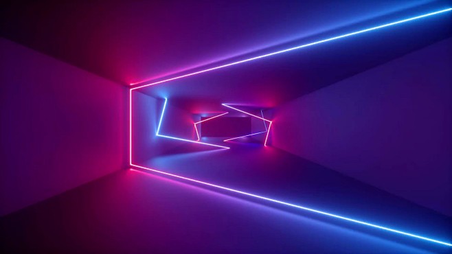 3D渲染，抽象几何背景，荧光紫外光，隧道...