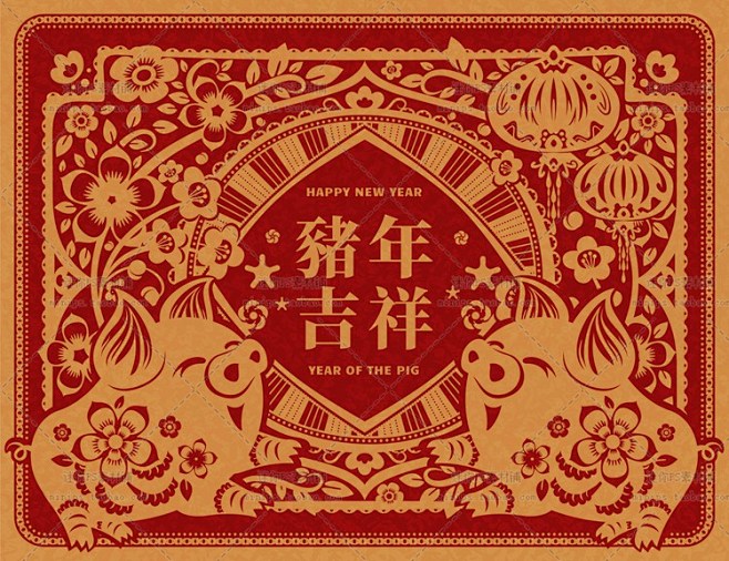 955号红色喜庆春节传统新年2019猪年...