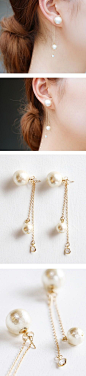 Idea for pretty pearl ear-rings - love the dangling chain tails! :D: 