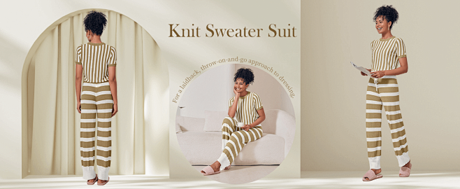 Women's Striped 2-Piece Lounge Set - Henley Shirt & Wide Leg Pants For Vacation, Travel - View #6