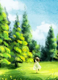 在草地上奔跑的女孩图片下载
