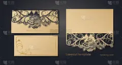 新年和圣诞节。激光贺卡模板, 新年活动邀请函。冬季开机, 雪纹从工艺纸, 纸板, 黄金浮雕插入卡。向