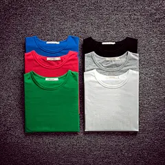 男士短袖T恤纯棉打底衫空白纯色圆领T恤纯白纯黑手绘韩版直筒修身