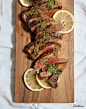 Grilled Flank Steak with Lemon Herb Sauce