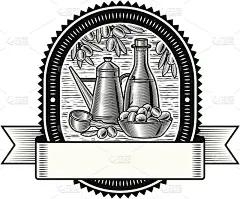 复古橄榄收获标签黑色和白色