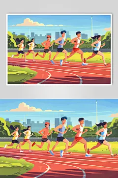 AI数字艺术扁平风校园运动会人物插画-众图网