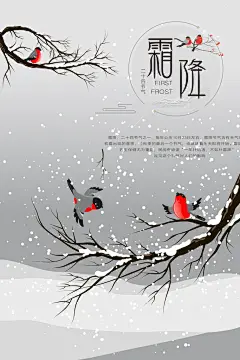 意境霜降节气寒冷降温海报