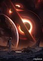 black hole interstellar Space  science fiction universe planet astronaut b3d Digital Art  FUTURISM