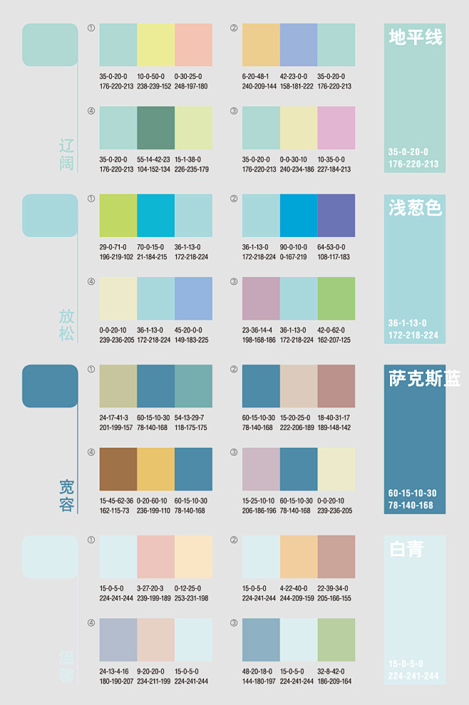 地平线、浅葱色、萨克斯蓝、白青