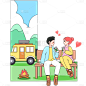 情人节扁平风情侣约会恋爱场景LOVE组合元素素材
