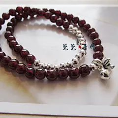 莞莞手作。天然石榴石手链多圈 925纯银泰银两圈手串小铃铛 礼物 原创 设计 新款 2013 正品 代购  江苏