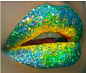 Sparkly blue and yellow lips they look like they are glowing but it is just that they are neon